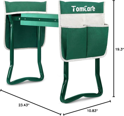 TomCare Garden Kneeler and Seat 10.64” Wider Larger Soft Kneeling Pad Garden Bench with 2 Large Tool Pouches Heavy Duty Garden Stool Foldable Tools Gardening Gifts for Women Men Gardeners