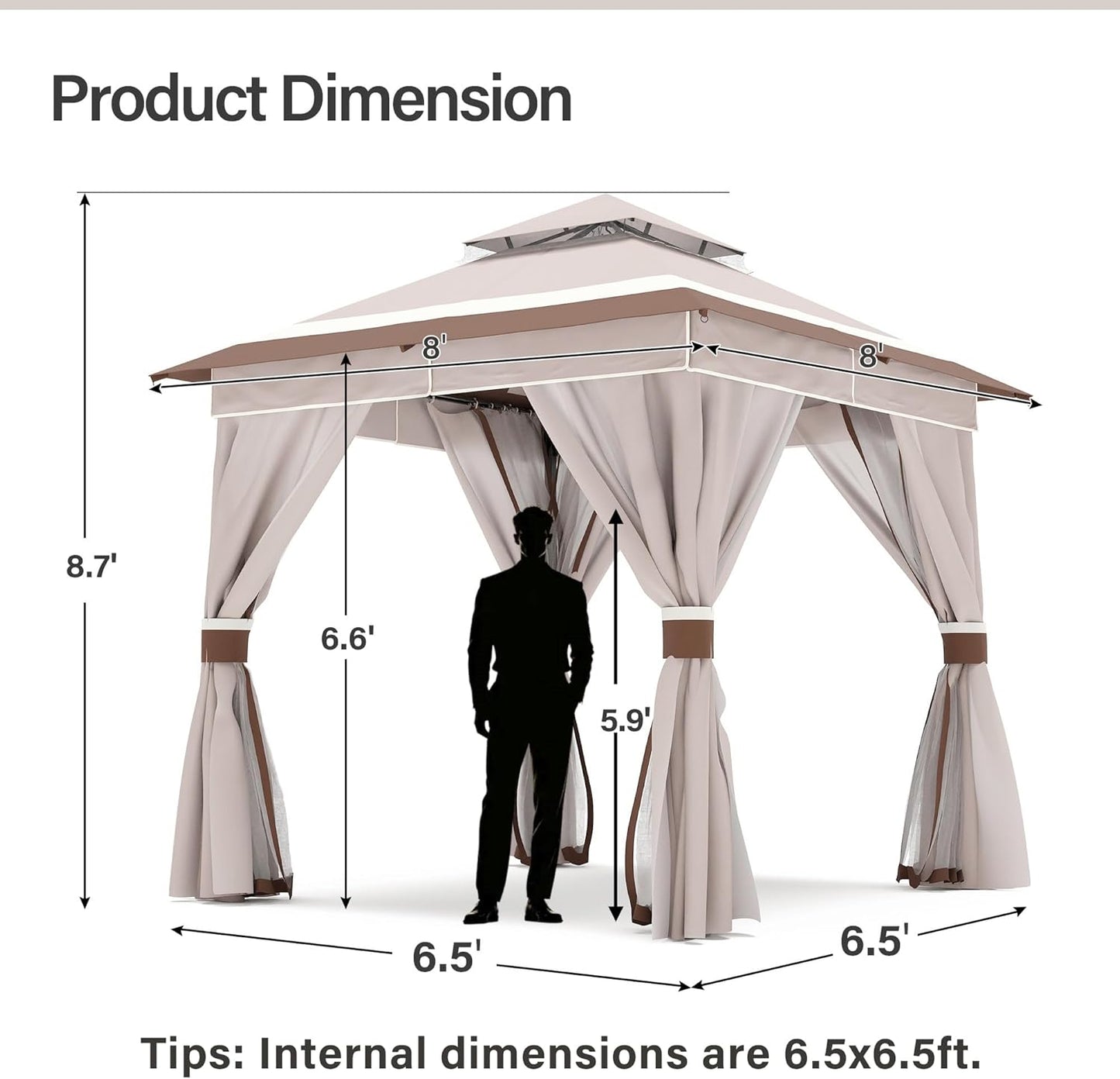 10x20 Gazebo Canopy with 100FT String Lights, Metal Heavy Duty Patio Canopy Tent with Double Roofs, Mosquito Nettings and Privacy Screens for Backyard, Garden, Lawn, Gray