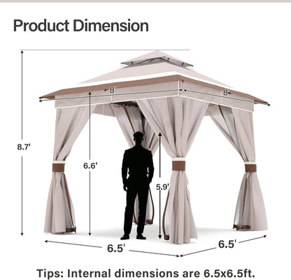 10x20 Gazebo Canopy with 100FT String Lights, Metal Heavy Duty Patio Canopy Tent with Double Roofs, Mosquito Nettings and Privacy Screens for Backyard, Garden, Lawn, Gray