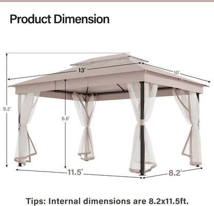 10x20 Gazebo Canopy with 100FT String Lights, Metal Heavy Duty Patio Canopy Tent with Double Roofs, Mosquito Nettings and Privacy Screens for Backyard, Garden, Lawn, Gray