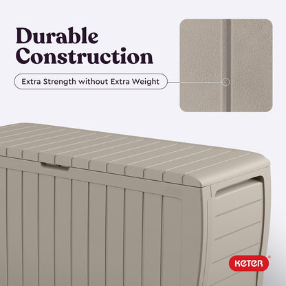 Keter Marvel Plus 71 Gallon Resin Outdoor Storage Box for Patio Furniture Cushions, Throw Pillows, Garden Tools and Pool Floats, Brown