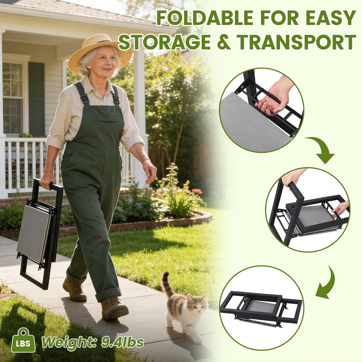 Garden Kneeler and Seat Heavy Duty 500lbs, Anti-Tip Gardening Stools with 10.5” Widen Kneeling Pad for Seniors Gardeners, 2 in 1 Garden Bench for Kneeling and Sitting