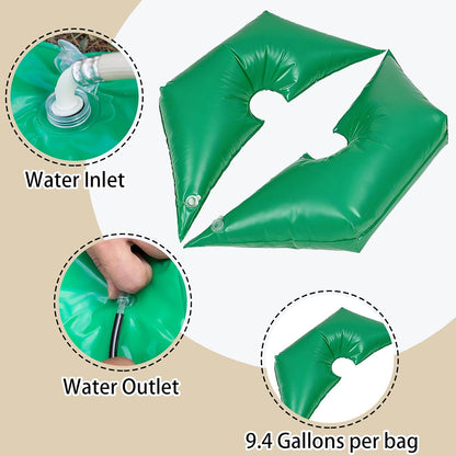 Tree Watering Bag/Ring Slow Release 19 Gallon, Tree Bags for Watering Equipped with Two Low Filling Pipes Deep Root Drip Irrigation Watering for Trees, Plants, and Gardens of All Sizes (1, Green)