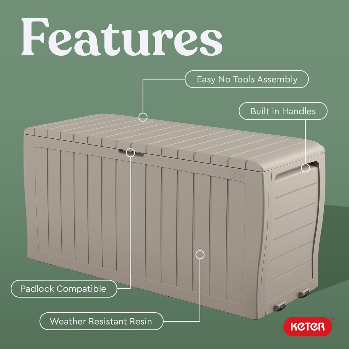 Keter Marvel Plus 71 Gallon Resin Outdoor Storage Box for Patio Furniture Cushions, Throw Pillows, Garden Tools and Pool Floats, Brown