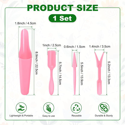 M METERXITY 1-Set Garden Shovel Hand Tools Transplanting Succulent Cultivation Digging Scoops Kits, Plastic Mini Garden Tool Set for Bonsai Potting/Flower Planting [Pink]