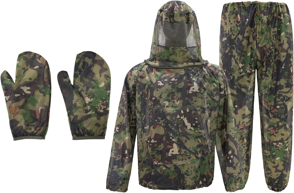Mosquito Netting Suit Bug Net Mesh Clothing with Hood Outdoor Garden Hunting Camo Protection from Fly Insects Bugs