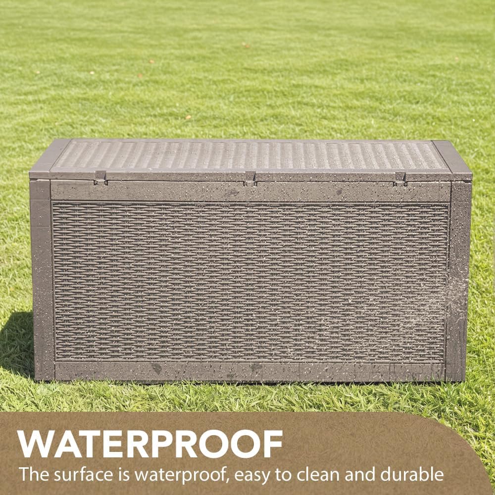 Devoko 100 Gallon Waterproof Large Resin Deck Box Indoor Outdoor Lockable Storage Container for Patio Furniture Cushions Garden Tools (100 Gallon, Black)