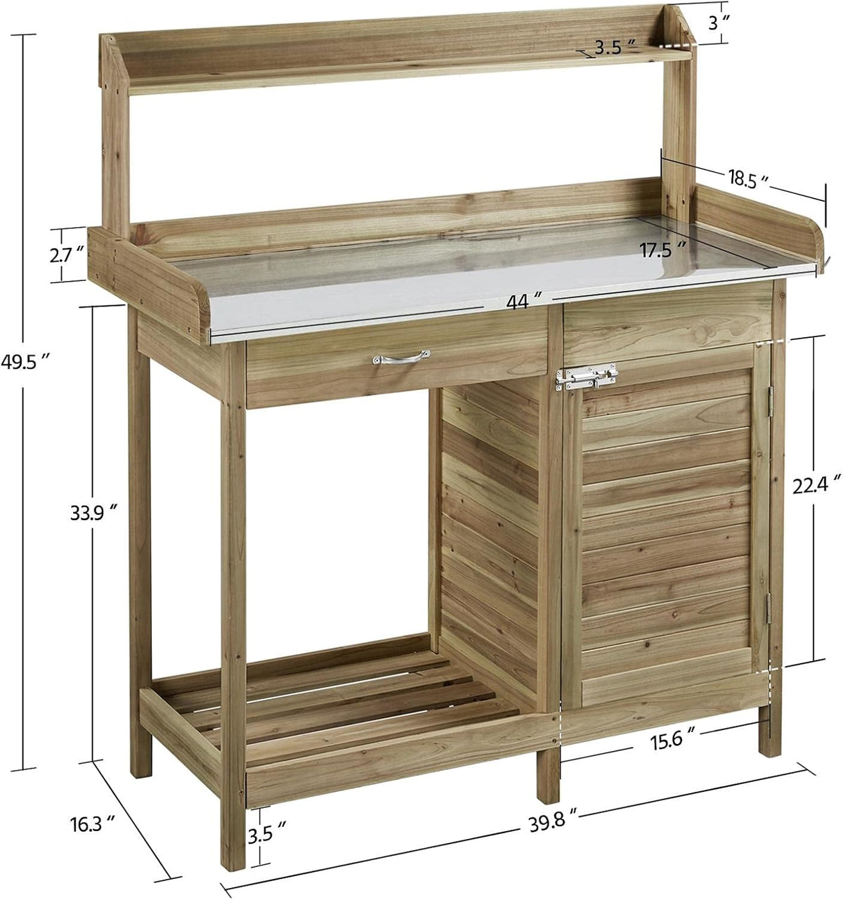 Yaheetech Outdoor Garden Potting Bench Table Work Bench Metal Tabletop W/Cabinet Drawer Open Shelf Natural Wood