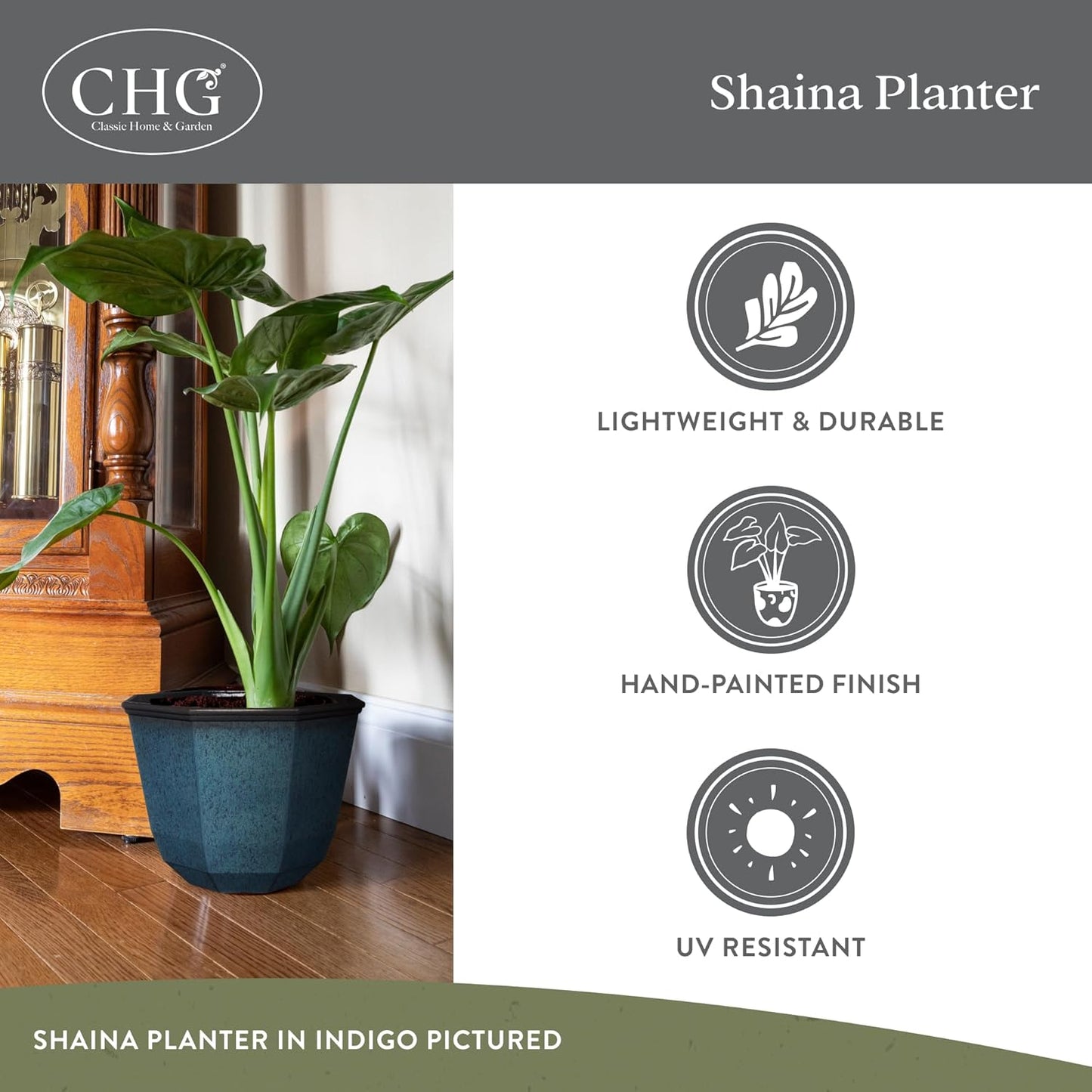 Classic Home and Garden by Growscape Shaina Planting Pots - Lightweight Indoor & Outdoor Plant Pots - UV-Resistant Resin Flower Pots - Pot Planters for Flowers & Herbs (15” Earth)