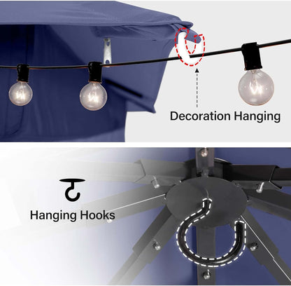 10x20 Gazebo Canopy with 100FT String Lights, Metal Heavy Duty Patio Canopy Tent with Double Roofs, Mosquito Nettings and Privacy Screens for Backyard, Garden, Lawn, Gray