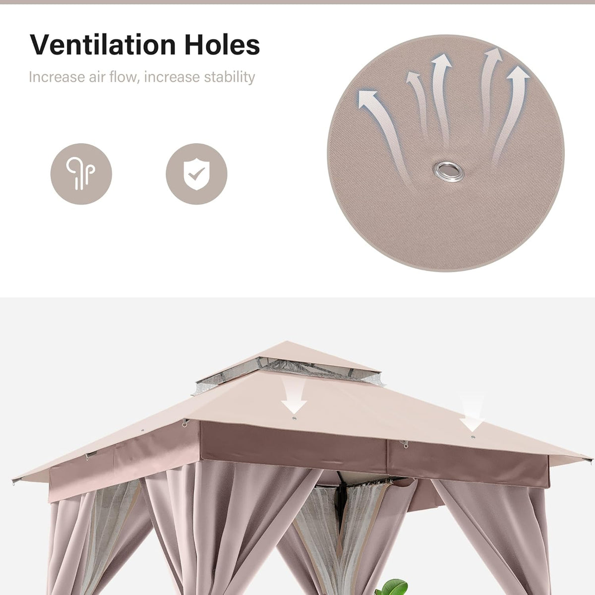 10x20 Gazebo Canopy with 100FT String Lights, Metal Heavy Duty Patio Canopy Tent with Double Roofs, Mosquito Nettings and Privacy Screens for Backyard, Garden, Lawn, Gray
