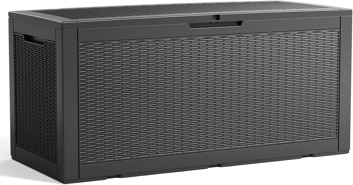 30 Gallon Outdoor Deck Box, Lockable Waterproof Outdoor Storage Boxes For Garden Tools,Indoor Cushions,Accessories Outside Storage Resin Weatherproof Container(Black)
