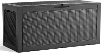 30 Gallon Outdoor Deck Box, Lockable Waterproof Outdoor Storage Boxes For Garden Tools,Indoor Cushions,Accessories Outside Storage Resin Weatherproof Container(Black)