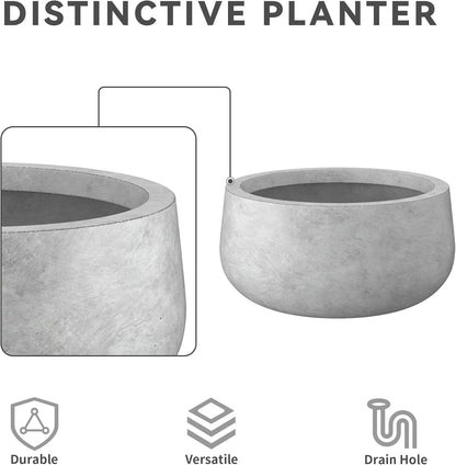 Kante 15.7" Dia Round Concrete Planter, Outdoor Indoor Garden Plant Pots with Drainage Hole and Rubber Plug, Modern Curvaceous Design, Slate Gray