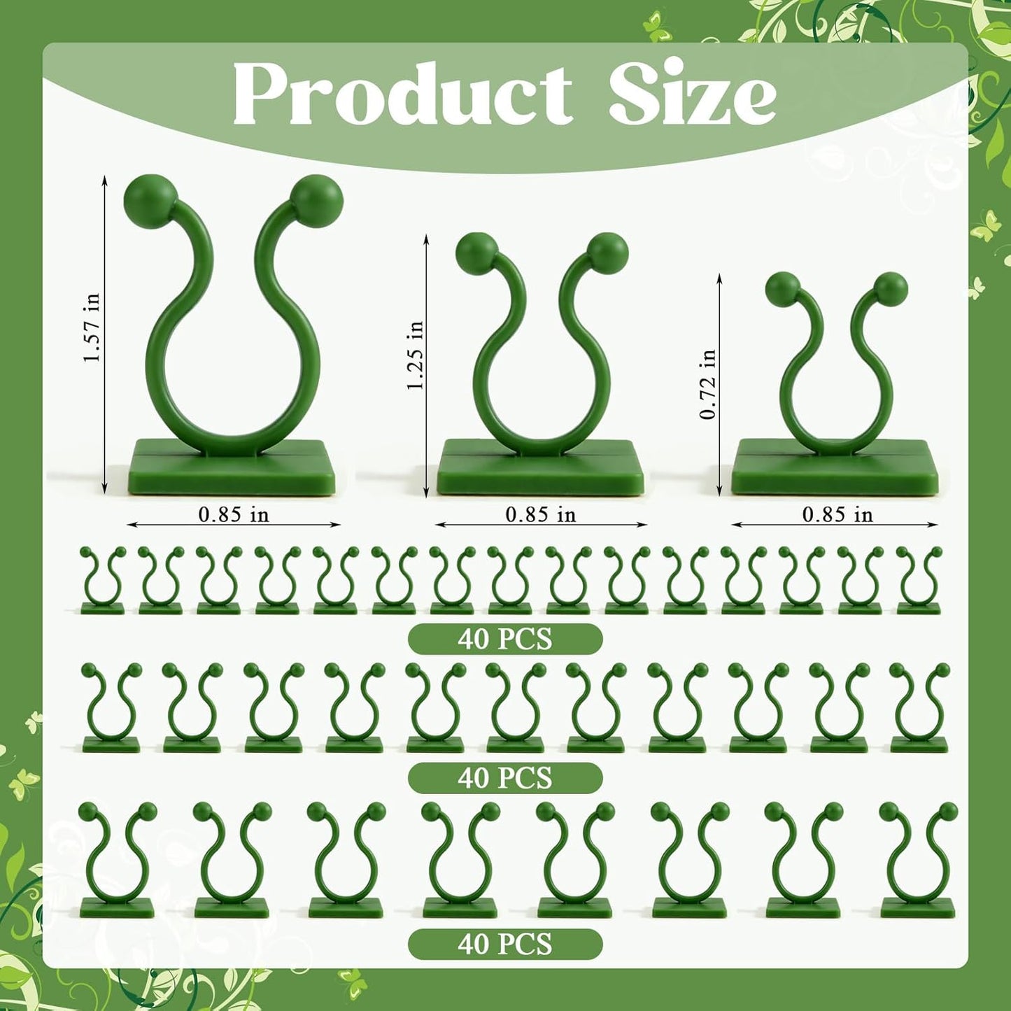 120 Pcs Plant Climbing Wall Fixture Clips, Green Plant Fixer with Self-Adhesive Hook, Fixing Clip Vines Holder for Indoor Outdoor Plants Support Cable Wire (Small, Medium, Large)