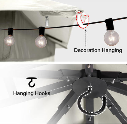 10x20 Gazebo Canopy with 100FT String Lights, Metal Heavy Duty Patio Canopy Tent with Double Roofs, Mosquito Nettings and Privacy Screens for Backyard, Garden, Lawn, Gray