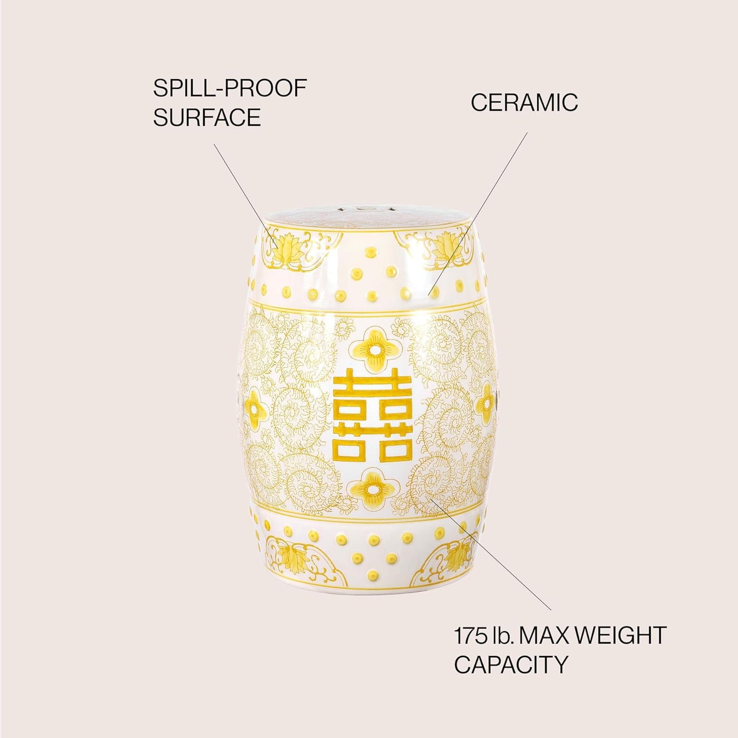 JONATHAN Y Double Happiness 18" Ceramic Garden Stool, Traditional Chinoiserie Dusty Teal and White Indoor/Outdoor Patio Drum Accent Side Table and Plant Stand TBL1013C