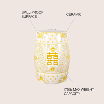 JONATHAN Y Double Happiness 18" Ceramic Garden Stool, Traditional Chinoiserie Dusty Teal and White Indoor/Outdoor Patio Drum Accent Side Table and Plant Stand TBL1013C