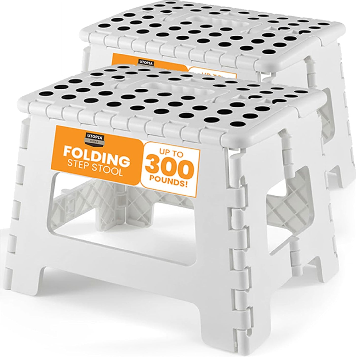 Utopia Home Folding Step Stool with Handle – 9 Inch Anti Slip Collapsible Stool – Holds Up to 300 lbs – Sturdy Plastic Step Stool Foldable for Kitchen, Bathroom and Home Use (1-Pack, Black)
