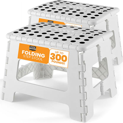 Utopia Home Folding Step Stool with Handle – 9 Inch Anti Slip Collapsible Stool – Holds Up to 300 lbs – Sturdy Plastic Step Stool Foldable for Kitchen, Bathroom and Home Use (1-Pack, Black)