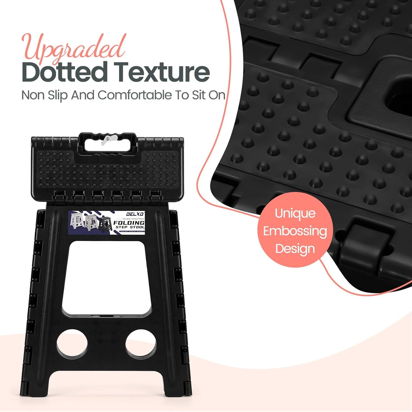 Folding Step Stool 13 Inch,300 Lbs Step Stool for Adults Black