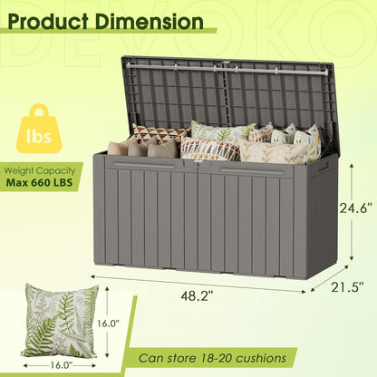 Devoko 100 Gallon Waterproof Large Resin Deck Box Indoor Outdoor Lockable Storage Container for Patio Furniture Cushions Garden Tools (100 Gallon, Black)