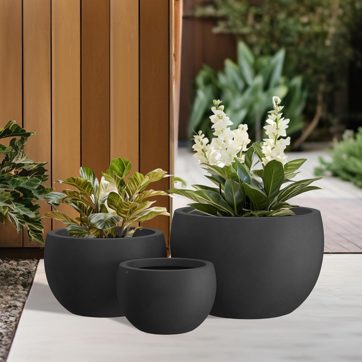 Large Round Bowl Vintage BRN Concrete Planter 19.9" Dia, Outdoor