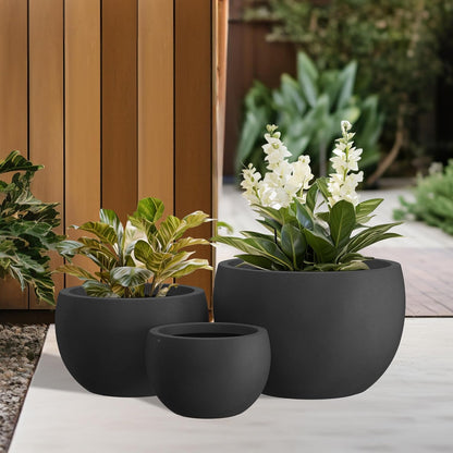 Large Round Bowl Vintage BRN Concrete Planter 19.9" Dia, Outdoor