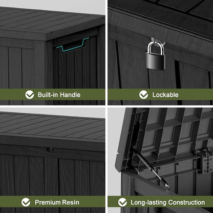 30 Gallon Outdoor Deck Box, Lockable Waterproof Outdoor Storage Boxes For Garden Tools,Indoor Cushions,Accessories Outside Storage Resin Weatherproof Container(Black)