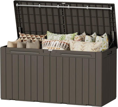 Devoko 100 Gallon Waterproof Large Resin Deck Box Indoor Outdoor Lockable Storage Container for Patio Furniture Cushions Garden Tools (100 Gallon, Black)
