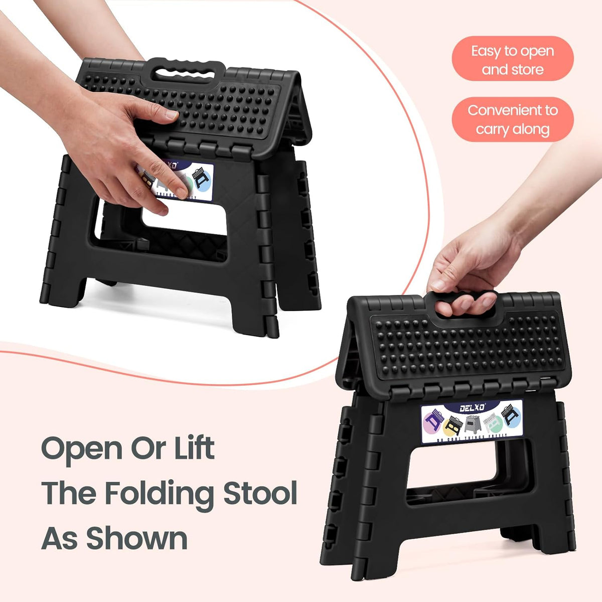 Folding Step Stool 13 Inch,300 Lbs Step Stool for Adults Black