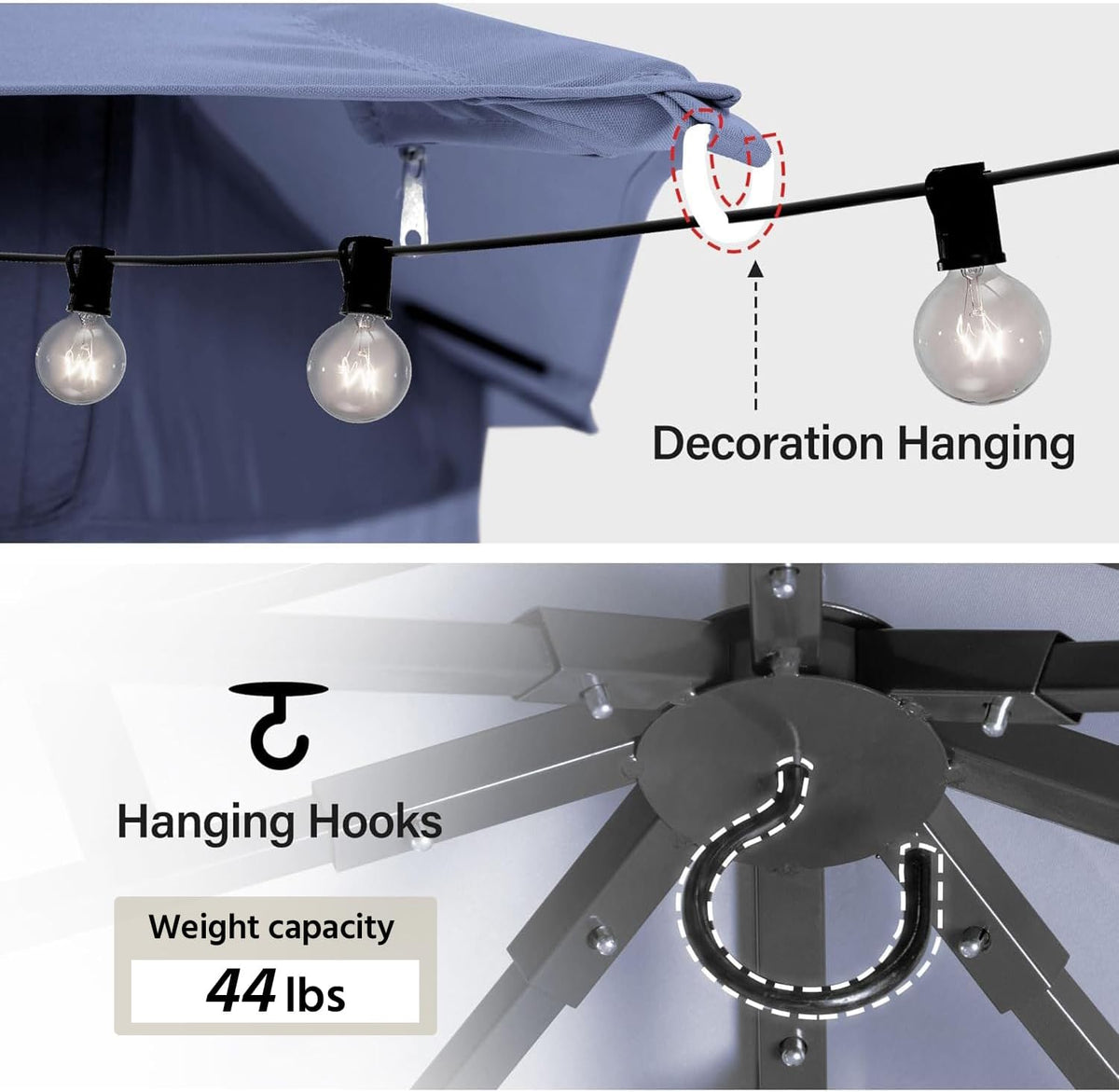 10x20 Gazebo Canopy with 100FT String Lights, Metal Heavy Duty Patio Canopy Tent with Double Roofs, Mosquito Nettings and Privacy Screens for Backyard, Garden, Lawn, Gray
