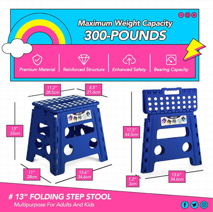 Folding Step Stool 13 Inch,300 Lbs Step Stool for Adults Black