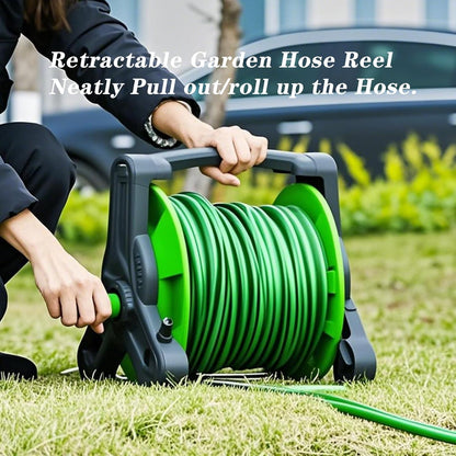 Garden Hose Reel 3/8'' x 50 ft, Portable Retractable Water Hose Reel with Hose Nozzle, Wall/Floor, Car Washing, Watering (Green, 3/8" (inches) x 50' (feet))