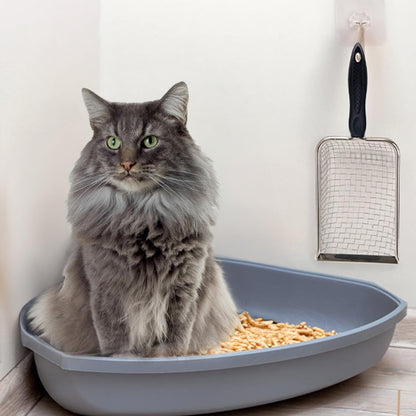 Cat Litter Scoop Stainless Steel Mesh Scooper Long Handle Deep Shovel Non-Stick Coated Metal Litter Scoop for Litter Box Kitten Pooper Lifter (Hole:3.8mm/Regular Cat Litter Scoop)