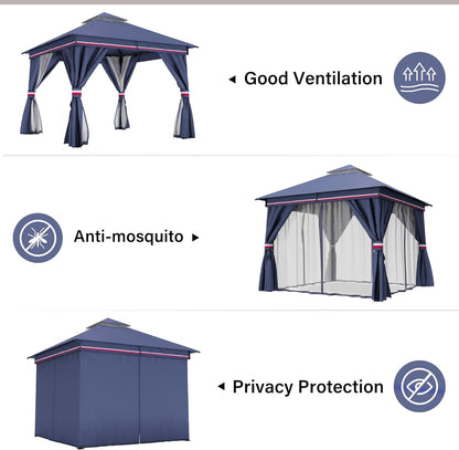 10x20 Gazebo Canopy with 100FT String Lights, Metal Heavy Duty Patio Canopy Tent with Double Roofs, Mosquito Nettings and Privacy Screens for Backyard, Garden, Lawn, Gray