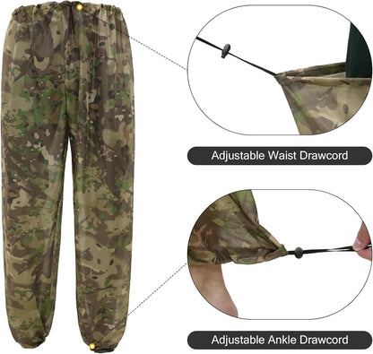 Mosquito Netting Suit Bug Net Mesh Clothing with Hood Outdoor Garden Hunting Camo Protection from Fly Insects Bugs