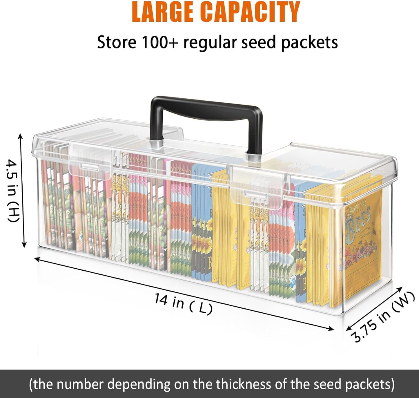 tutata Seed Packet Organizer Box Plastic Portable Seed Packet Storage Box, Seed Storage Organizer