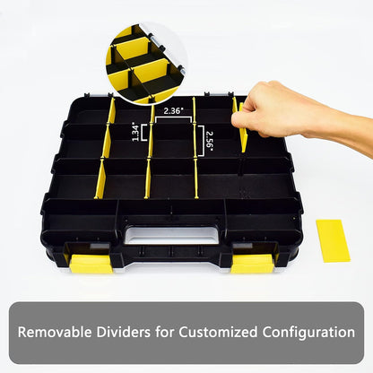 Small Parts Storage Case Tools Box Organizer Double Side 34 Compartments Hardware Organizers with Removable Plastic Dividers for Screws Nuts Nails Bolts