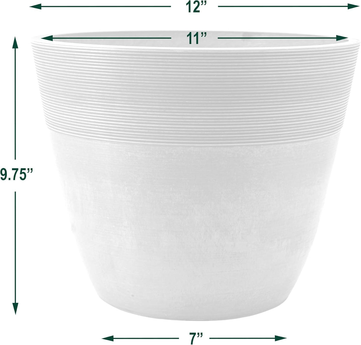 PSW Pot Collection 16-inch Plastic/Stone/Wood Composite Large Ribbed Planter – No Drainage Hole (Drillable), Indoor/Outer Garden Pot for Foliage, Trees, Flowers, Ferns, Cement Gray