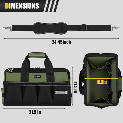 UUP Heavy Duty Tool Bag 15-Inch, 16-Pocket Portable Empty Tool Box Organizer, Big Storage Toolbox Organization, Soft Handle Large Zipper Carrying Toolbag, Father Day Gifts for Him Dad Men, Green