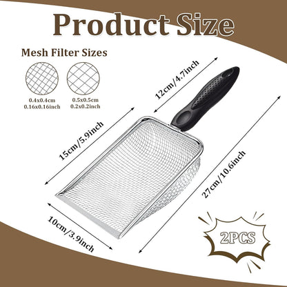 2 PCS Gardening Soil Sifter 3.8 & 5mm Mesh Stainless Steel Square Compost Sieves with Handle Portable Scoop Shovels for Soil, Rocks, Sand, Dirt