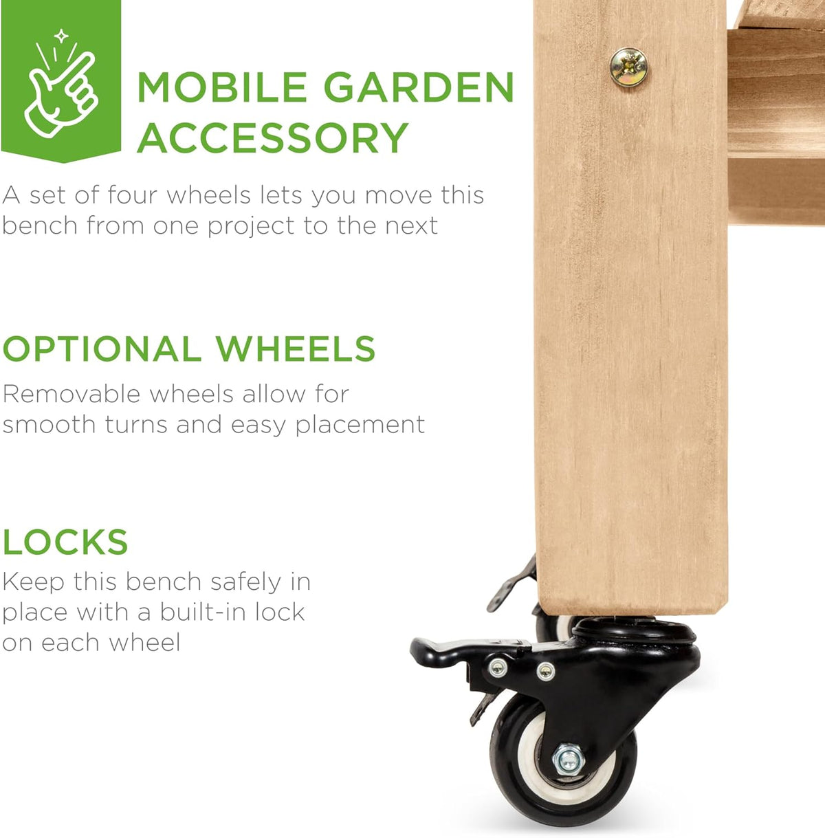 Best Choice Products Mobile Garden Potting Bench, Outdoor Wood Workstation Table w/Sliding Tabletop, 4 Locking Wheels, Food Grade Dry Sink, Storage Shelves - Sage Green