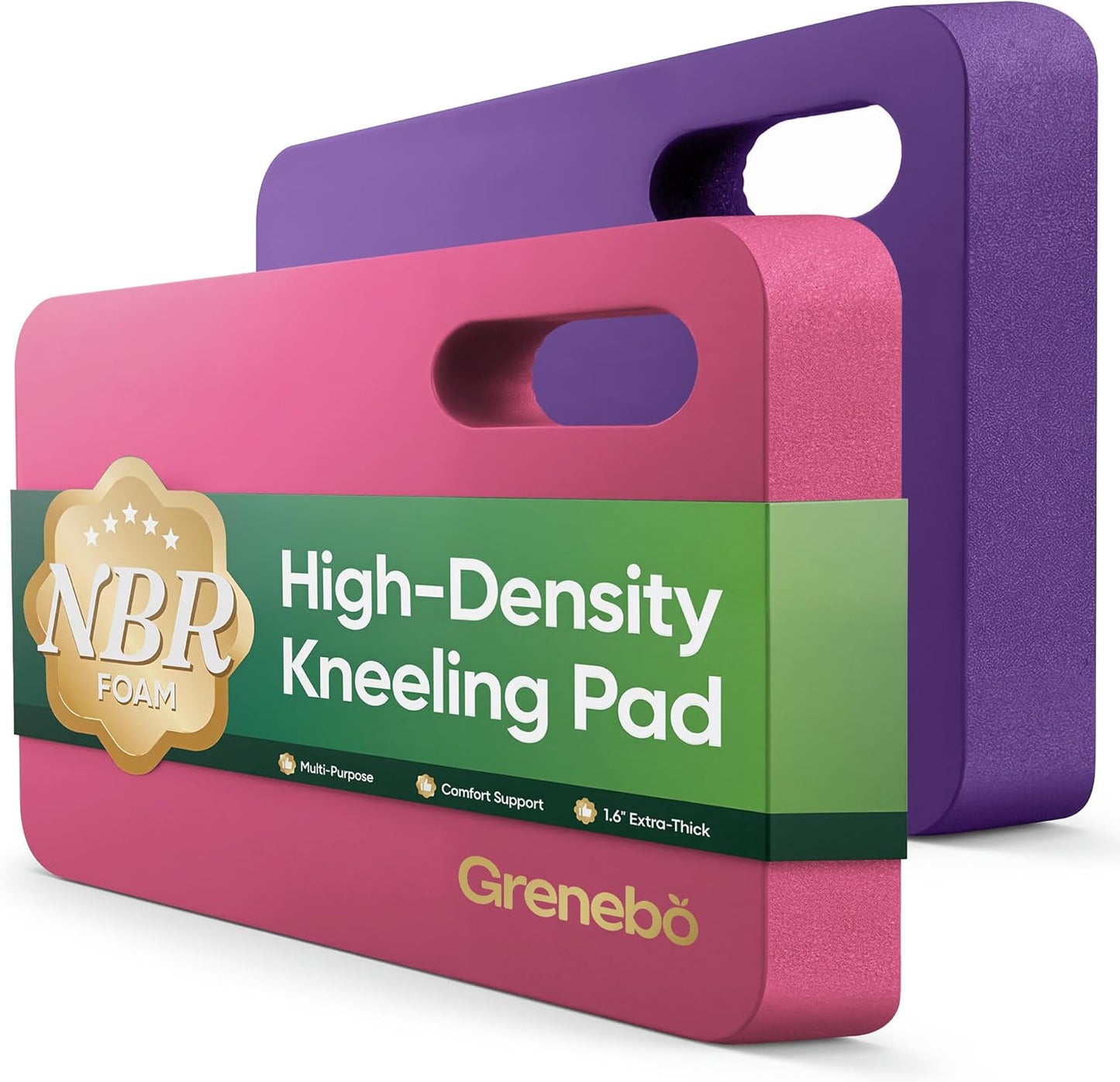 Grenebo 2-Pack 1.6" Extra Thick NBR Foam Garden Kneeling Pads, Ultra Soft Cushion Kneeling Pads for Gardening, Gardening Kneeling Pad for Baby Bathing, Work, Exercise, 17.3×11×1.6 in, Green