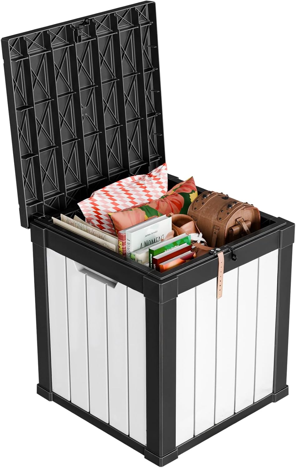 30 Gallon Outdoor Deck Box, Lockable Waterproof Outdoor Storage Boxes For Garden Tools,Indoor Cushions,Accessories Outside Storage Resin Weatherproof Container(Black)
