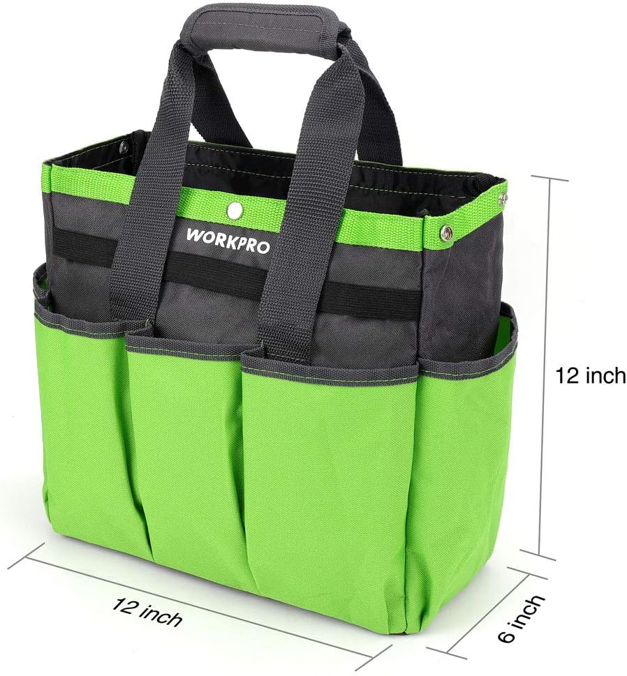 WORKPRO Garden Tool Bag, 9 Pockets Gardening Bag, Heavy Duty Oxford Garden Tote Caddy (Tools NOT Included), 12" x 12" x 6" (Floral White)