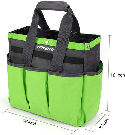 WORKPRO Garden Tool Bag, 9 Pockets Gardening Bag, Heavy Duty Oxford Garden Tote Caddy (Tools NOT Included), 12" x 12" x 6" (Floral White)