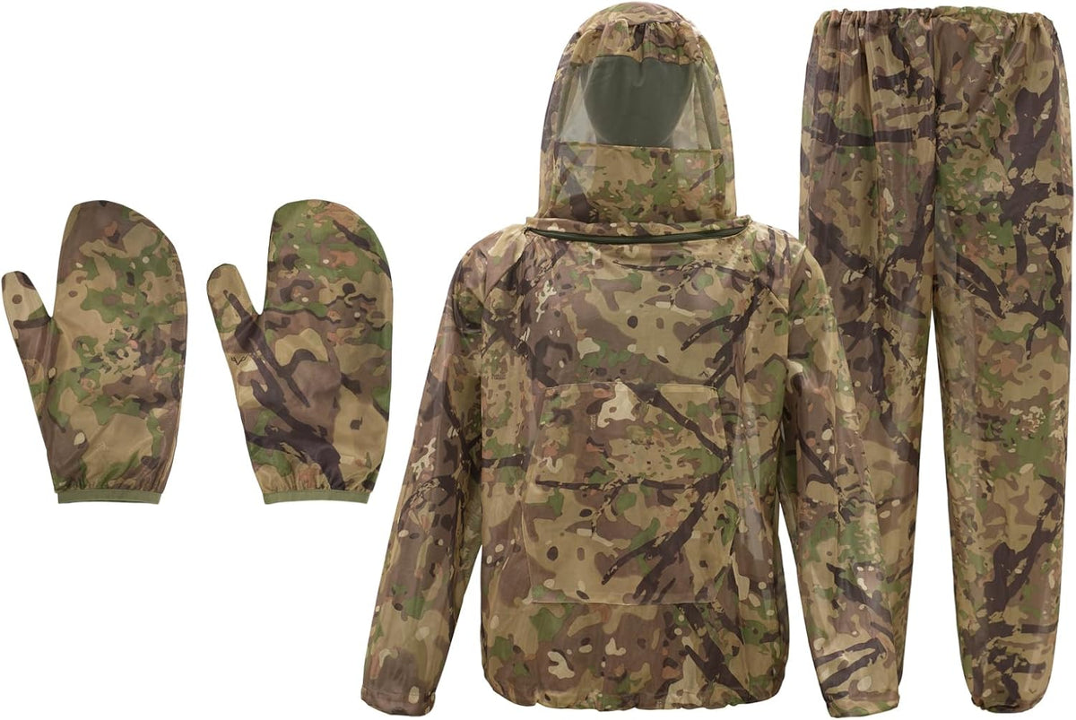 Mosquito Netting Suit Bug Net Mesh Clothing with Hood Outdoor Garden Hunting Camo Protection from Fly Insects Bugs