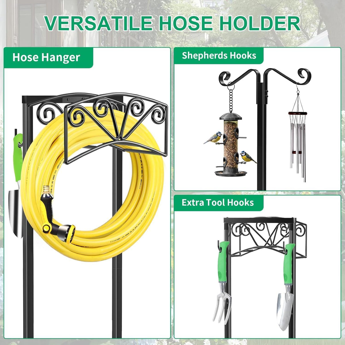 TomCare Garden Hose Holder Upgraded Heavy Duty Metal Water Hose Holder Holds 160 FT Hoses Sturdy Hose Reel Freestanding Outdoor Hoses Storage Hanger for Outside Yard Lawn