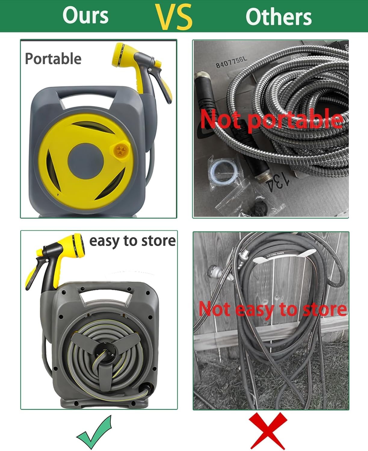 Garden Hose with Reel - 50ft Expandable Water Hose with 8-Pattern Nozzle, Lightweight & Flexible for Gardening, Car Wash, Pet Bath, Patio Cleaning, Anti-Leak Durable Design